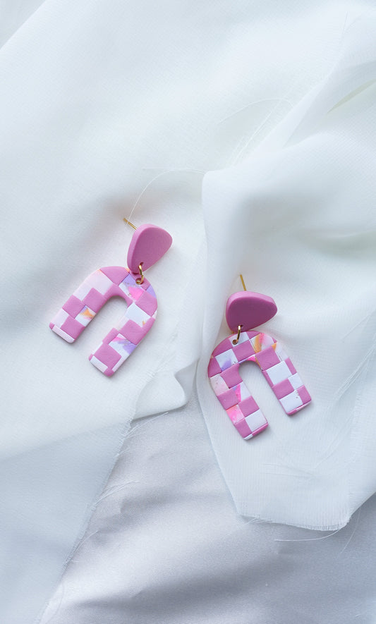 "I Like Pink" Checkered Statement Earrings